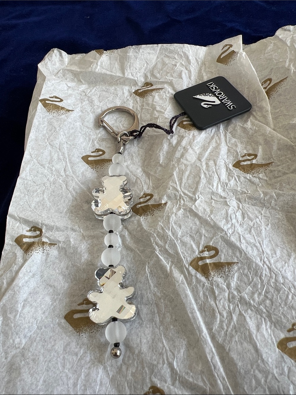 Swarovski Clear Crystal Teddy Bear Charm with Frosted Beads and Gold Hardware
